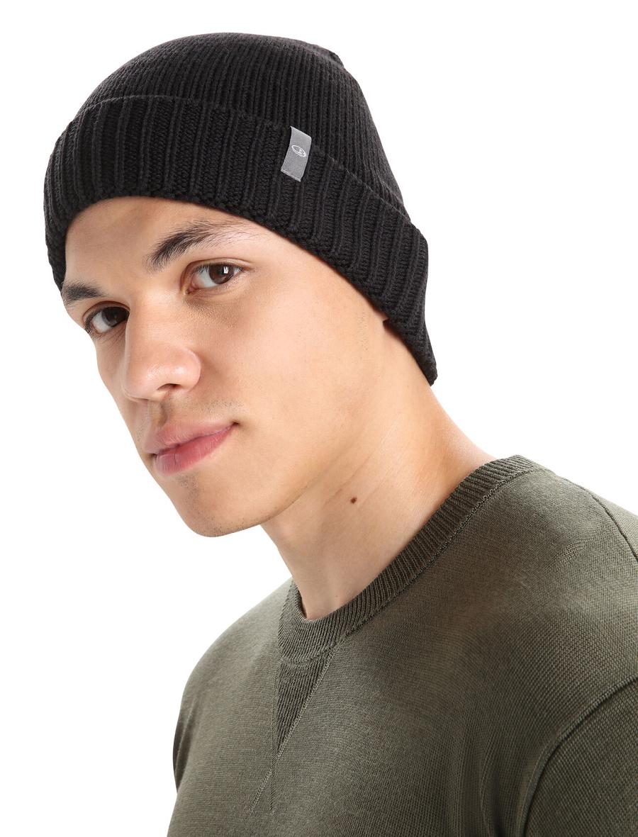 Men's Icebreaker Unisex Merino Vela Cuff Beanie Hats Black | CA 1857ILHS